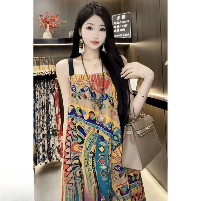 

evening dresses for events Women's ethnic geometric print midi dress spaghetti strap loose fit bohemian vacation casual wear
