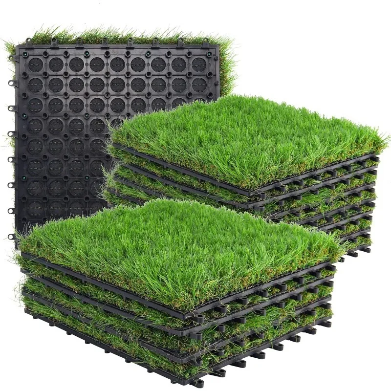 Artificial Turf Grass Tile para Pátio Interior e Exterior, bloqueio e auto-drenagem Mat