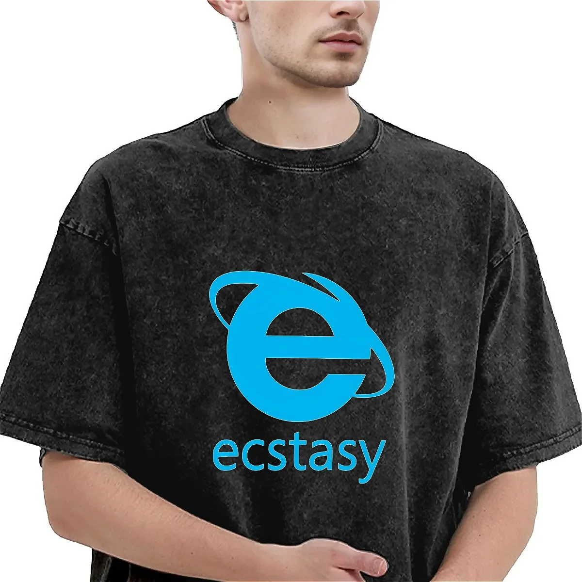 Ecstasy Washed T-Shirt Male Popular Logo Awesome Cotton T Shirts Beach O-Neck Fashion Tee Shirt Design Oversized Clothing