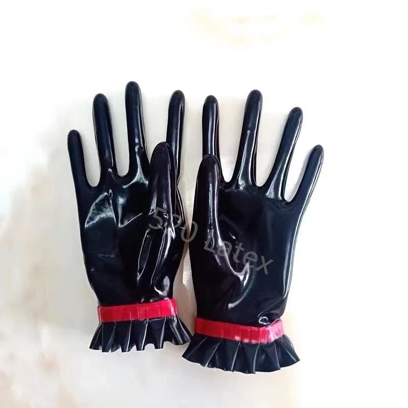 100% Latex Short Gloves Handmake Rubber Gloves Latex Mitt Black Color Costumes Accessories