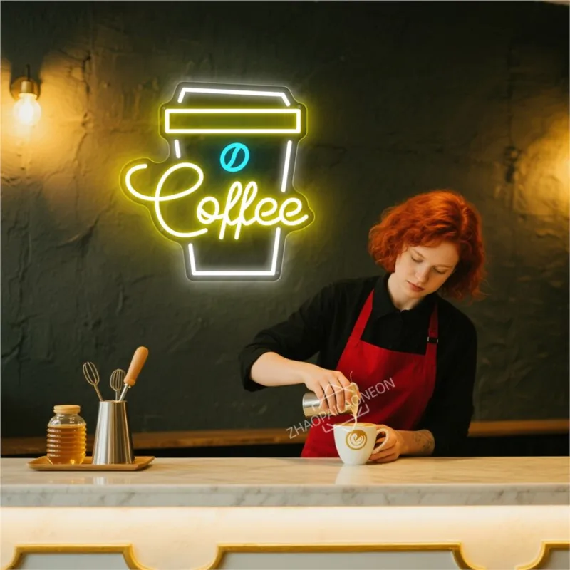 Coffee Shop Neon Sign  Cafe Bar Wall Decoration LED Lights Milk Tea Dessert Shop Restaurant Dimmable Coffee Bar Neon Light Sign