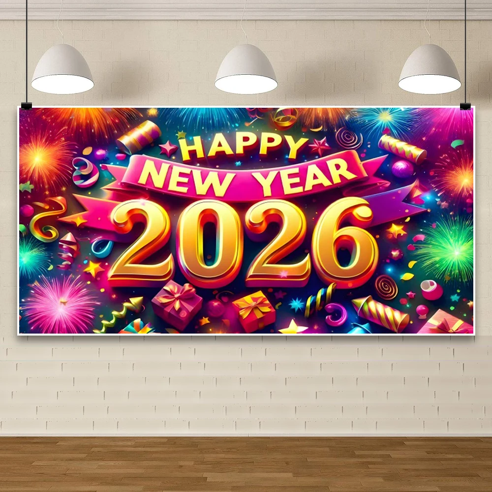 2026 سنة جديدة سعيدة الخلفيات الشمبانيا ساعة العد التنازلي سنة الحصان الأسرة حفلة صور خلفية 600x300 سنتيمتر استوديو رقمي