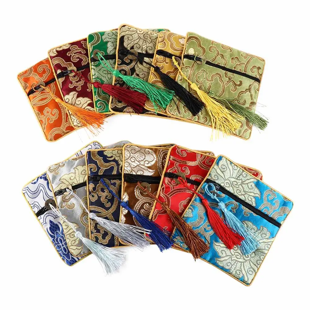 

Embroidery Flower Pattern Small Pouch Chinese Style Coin Purse Jewelry Storage Bag Brocade Pouch Silk Jewelry Organizer