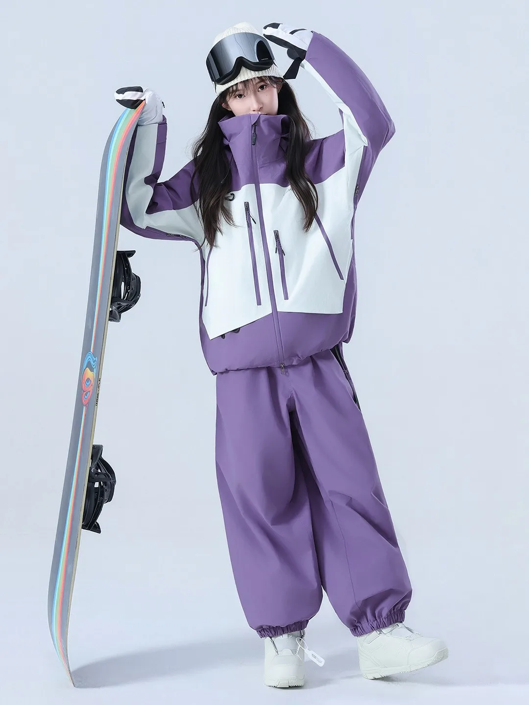 

Men's and women's ski suit set, waterproof thickened full-press rubber professional snow suit top and pants set, 3L color block