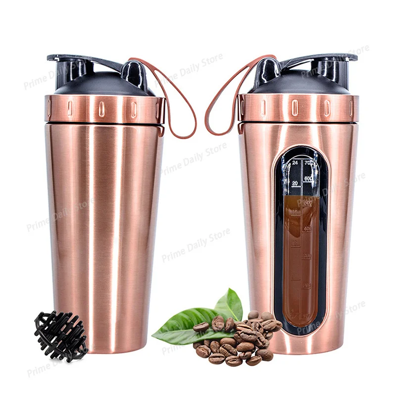 700ML Stainless Steel Sports Shaker with Scale, Outdoor Gym Fitness Mixing Vessel for Protein Powder Drinks