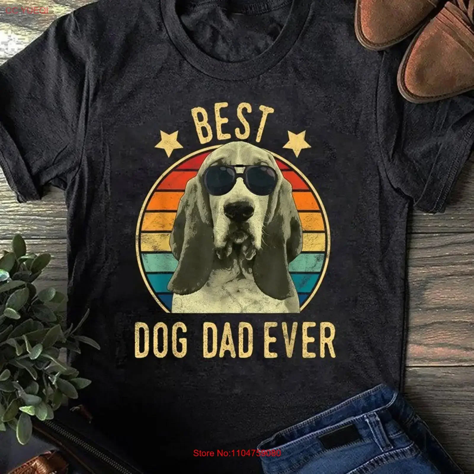 Best Dog Dad Ever Basset Hound Father's Day T Shirt for Lover vintage Washed homme fashion Stretched Comfortable Slightly