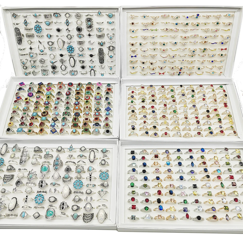 50pcs/Lot Wholesale Bohemia Mix Style Finger Rings for Women Hot Crystal Party Wedding Jewelry Acrylic Enamel Joint Ring Gifts