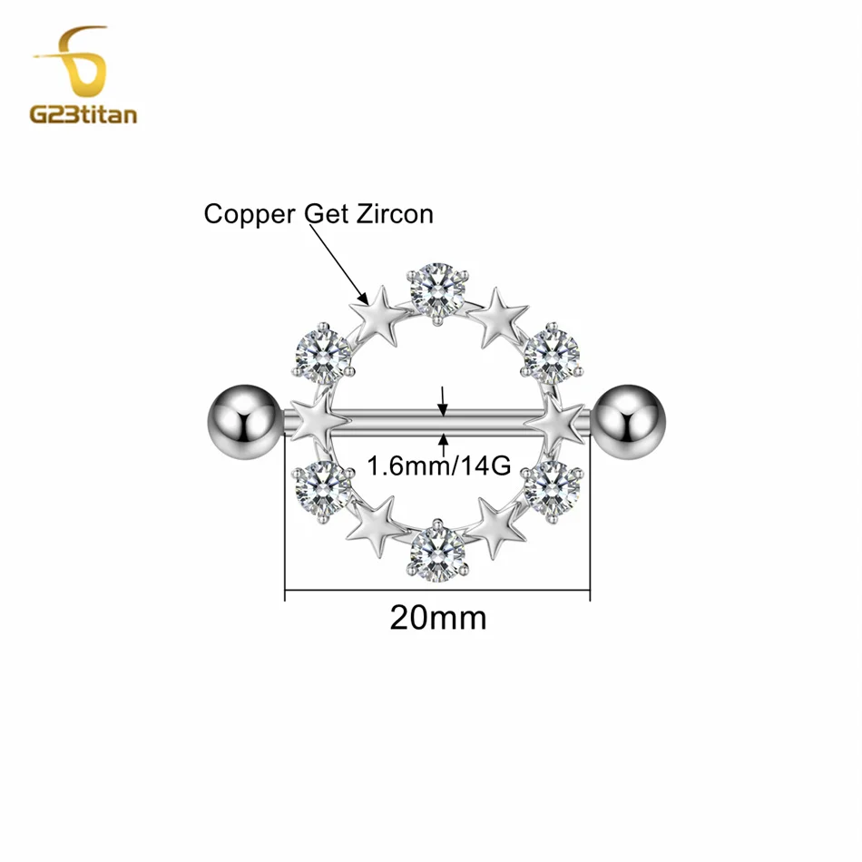 2pcs 14G Titanium Barbell Nipple Ring Copper Hoop Get Zircon Circle Hypoallergenic Piercing Women Body Jewelry Sexy Accessories