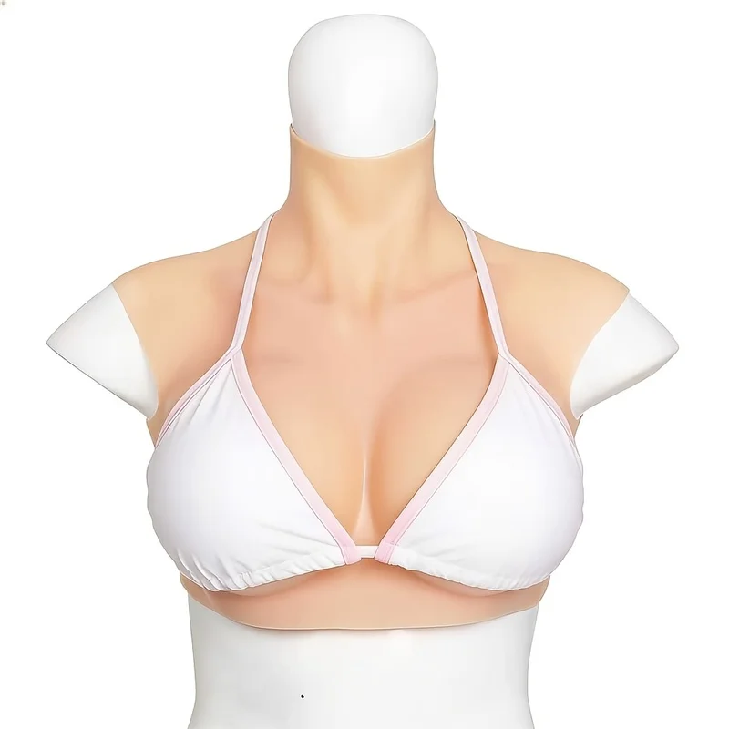 Silicone Chest Plate with High Neck, Designed for Film & Television Props, Featuring Silicone Breast Cups, Ideal for Drag Queens