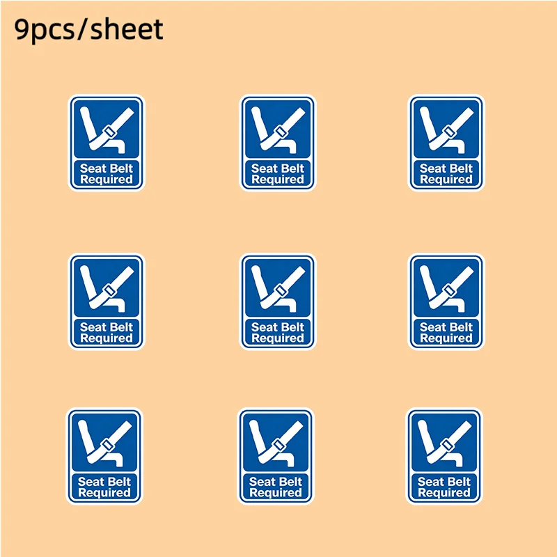 9Pcs Blue Square Seat Belt Required Warning Car Stickers Waterproof Safety Vinyl Decals for Auto Motorcycle Laptop Water Bottle