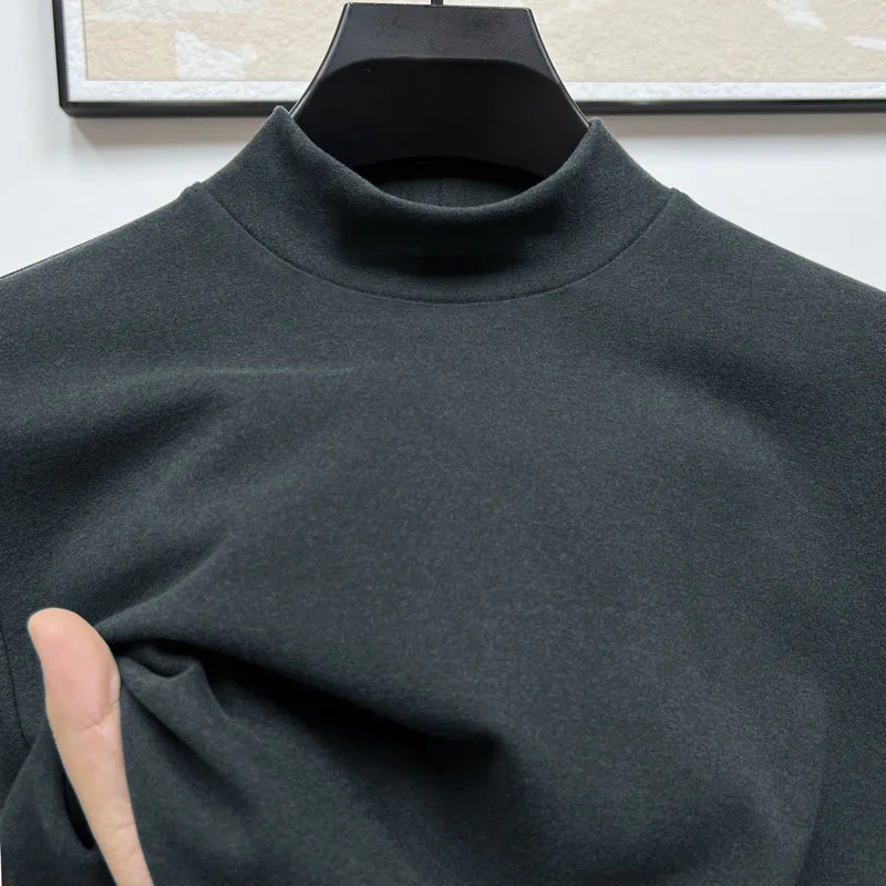 Skin-friendly Double-sided Velvet Warmth f-high Collar Men's Underwear Base Layer irt Long Sve Polyester Fiber