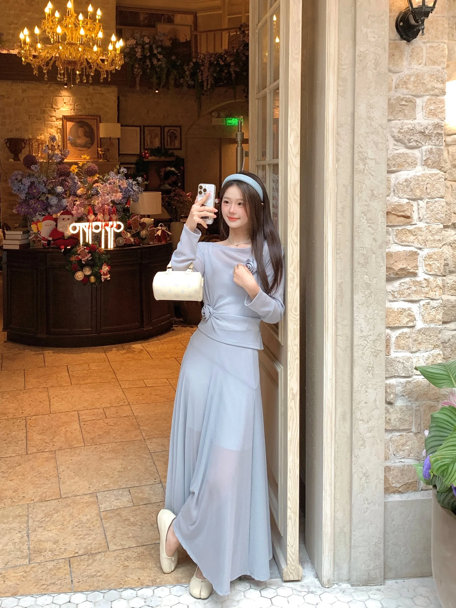 

Bla And Blue Faionable Spring New Arrival Women's Set Semi-Body Skirt Ele Blue Dr Cute Small Size Casual Sle