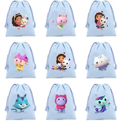 New Gabbys Dollhouses Drawstring Bag Kawaii Cartoon Print Storage Bags Girls Tote Bag Child Handbag Sports Travel Bag Kids Gifts