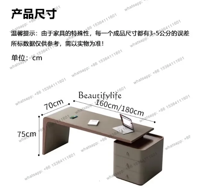 Biurko w stylu retro z skóry 56Saddle, luksusowe, designerskie, nowoczesne, proste, z litego drewna.