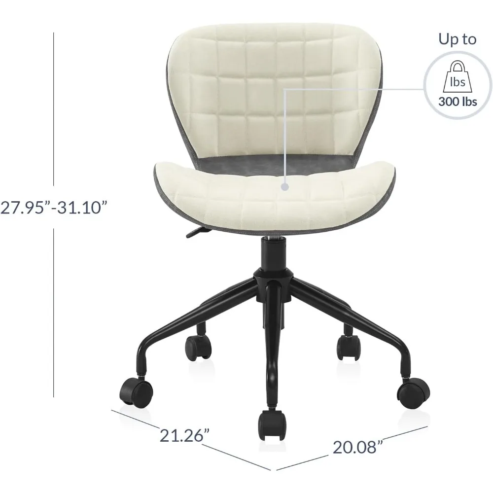 Modern Upholstered Linen Desk Chair with Swivel Wheels and Adjustable Height, Contemporary Rolling Office Task or Vanity Seating