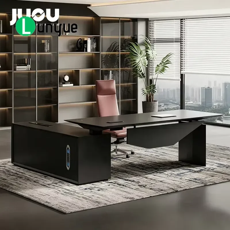 Luxury Modern L Shaped Electric Adjustable Desk Wood Executive Office Furniture Boss Table for Home Workspace Ergonomic