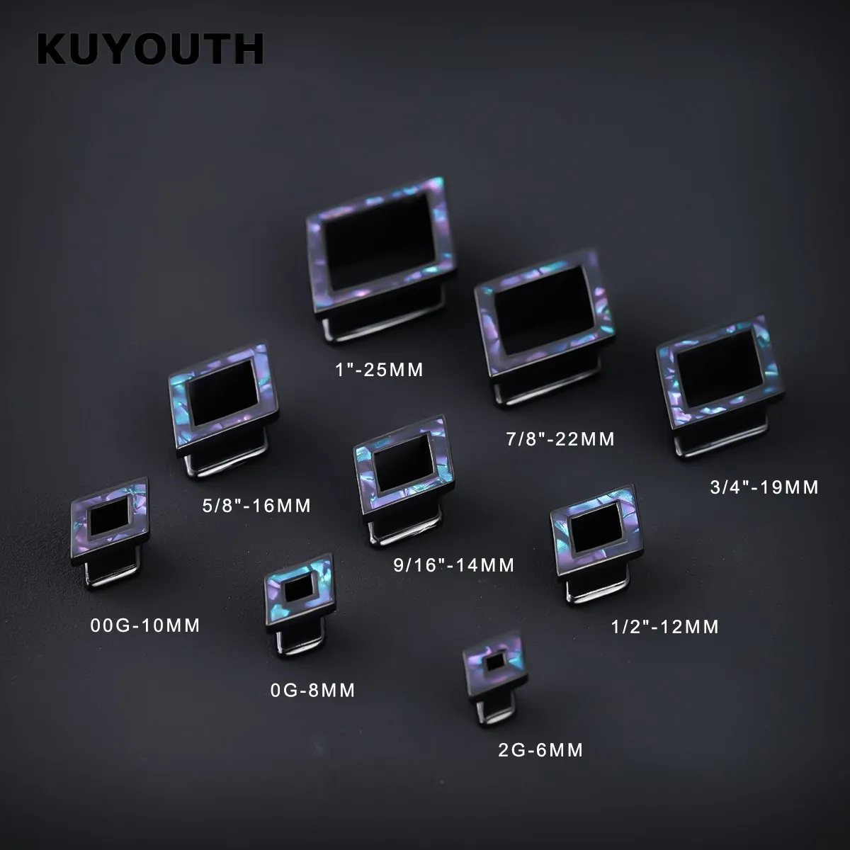 ​KUYOUTH Ear Gauges Rhombus Tunnels Expanders Plugs Stretchers Stainless Steel Earring Piercing Jewelry 2PCS