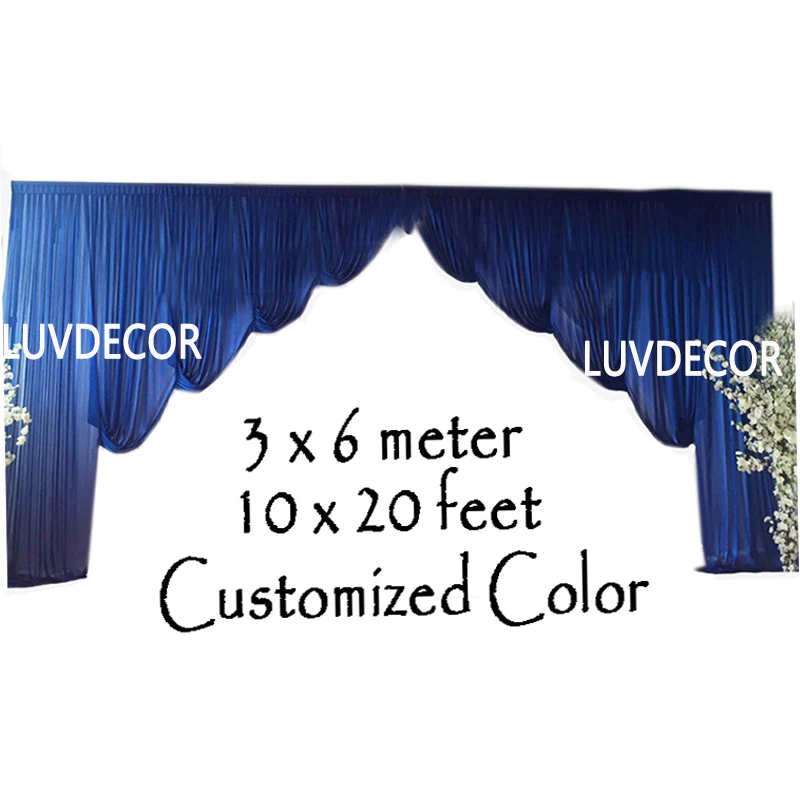 

3x6M/10x20FT Royal Blue Ice Silk Wedding Backdrop Swag Drapery Stage Background Valance Birthday Party Baby Shower Wall Curtain