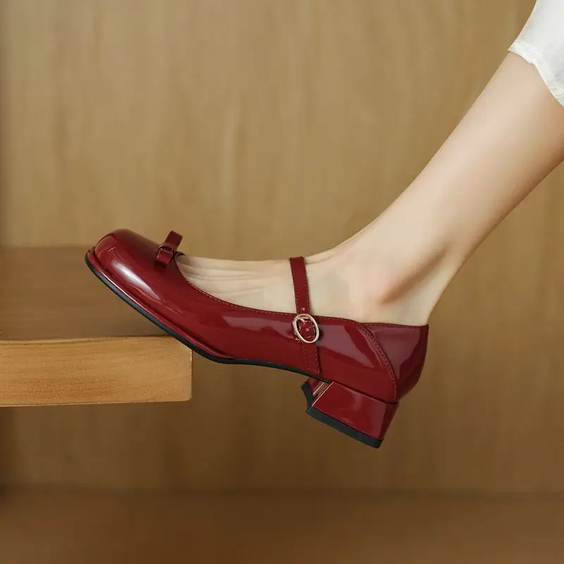 

ORCHA LISA Female Mujer Sweet Women Pumps Square Toe 4.5cm Chunky Heel Buckle Strap Bowknot Big Size 42-43 Spring Autumn Dating