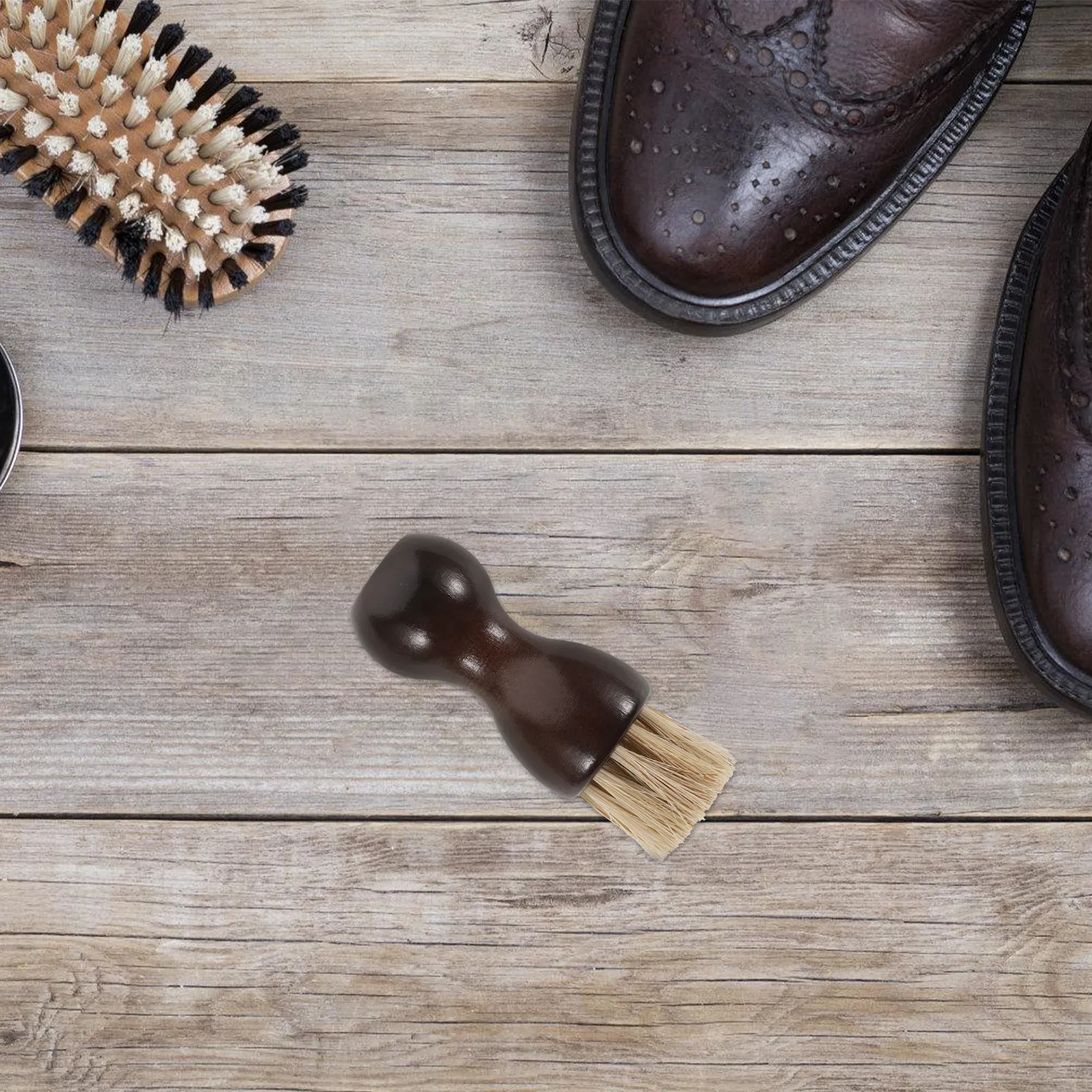 4Pcs Shoe Polish Brush Kit Horse Hair Bristles for Shoes Boots Polishing Cleaning Shine Finish Compact Portable Wood Handle
