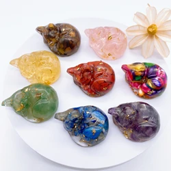 4CM Natural Crystal Stone Gravel Sleep Cat Figurine Resin Mini Quartz Lovely Cat Statue Home Decor Desk Ornament Children Gift