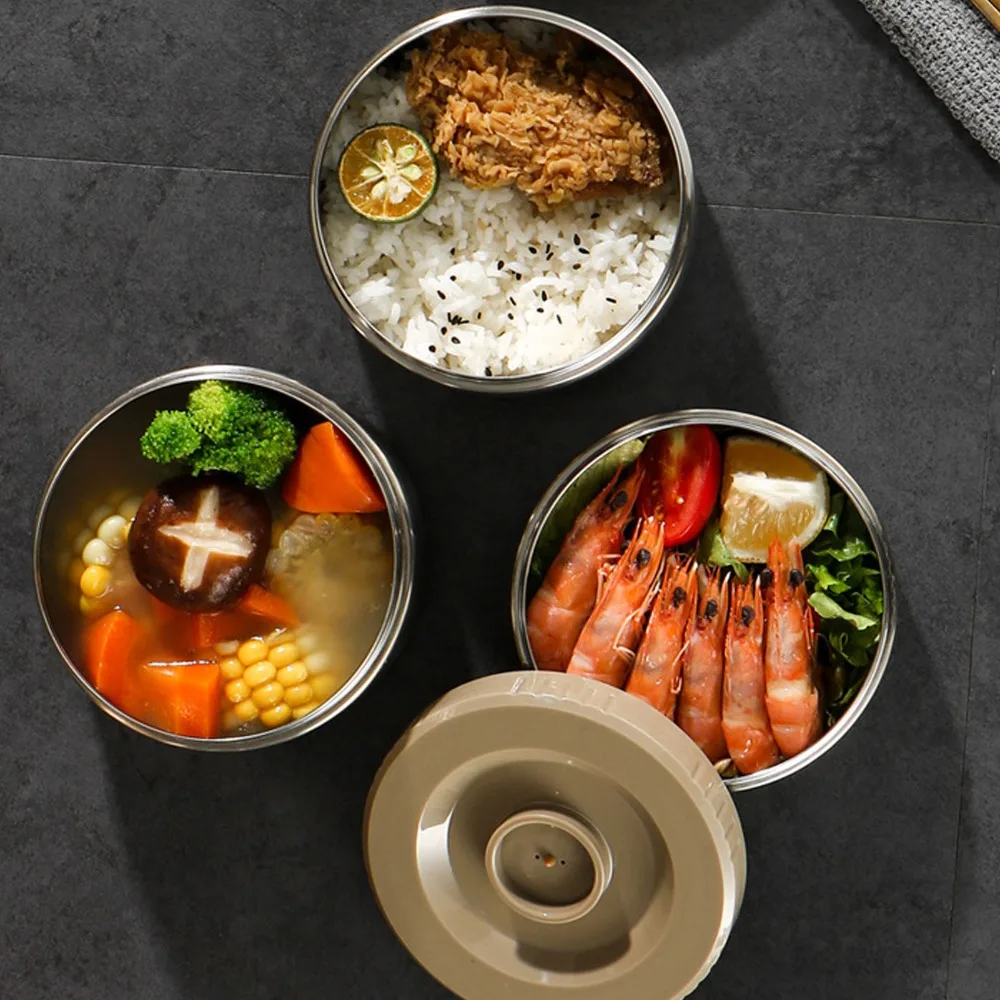 Portable 3 Tier Insulated Lunch Container 304 Stainless Steel 2000ml Stackable Food Container Portable Lunch Set For Picnic