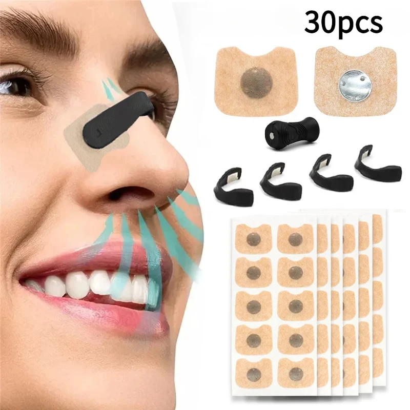 Juego de 30 Dilatadores Nasales Magnéticos, Tiras Nasales Anti-Ronquidos para una Mejor Respiración y un Sueño Reparador