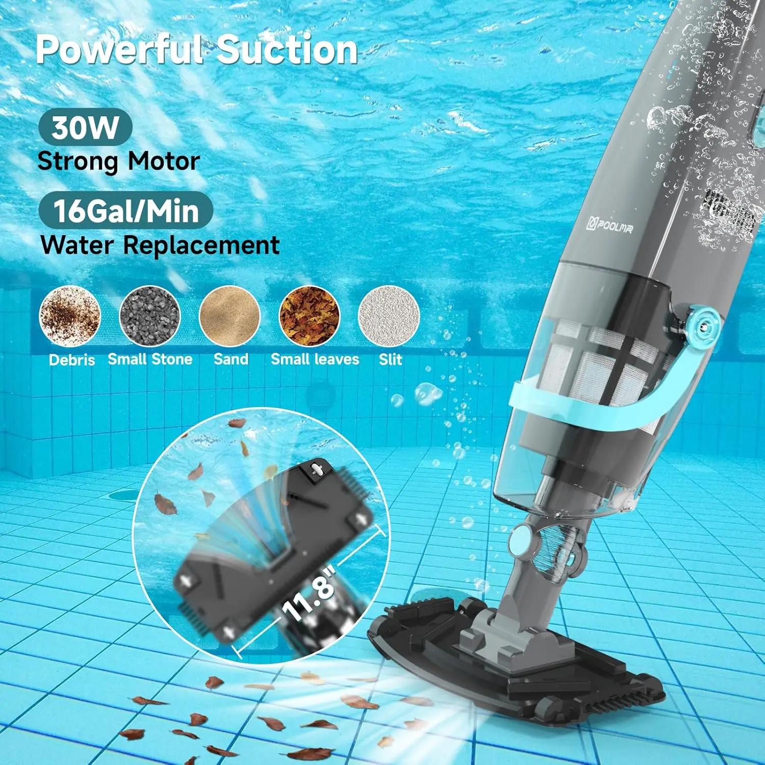

best seller Rechargeable 16 Gal/Min Handheld Pool Vacuum Cleaner 60 Min Runtime Cordless Design with Plastic Material
