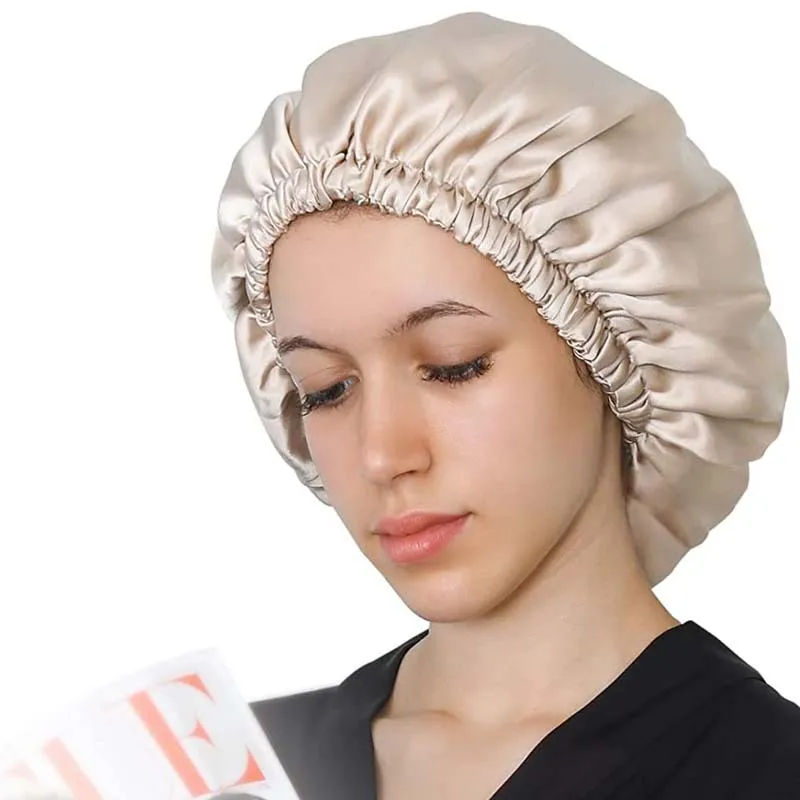 Birdtree 16MM 100% Echt Zijden Bonnet, Dames Dubbellaagse Slaapmuts, Pure Haarwikkel Elastische Hoofdband A34324M