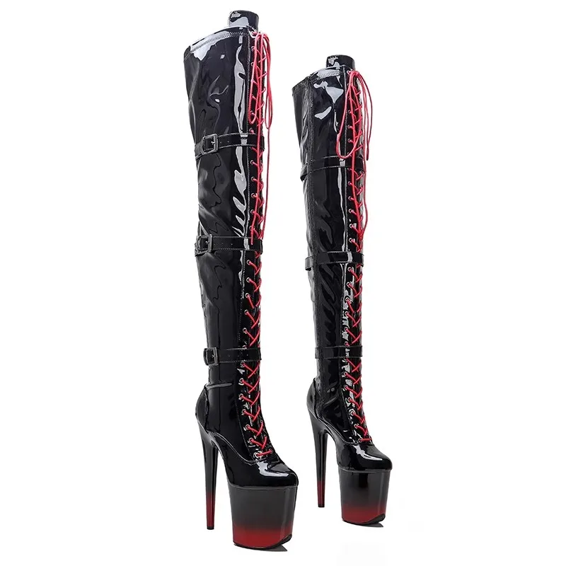 LAIJIANJINXIA New 20CM/8inches PU Upper Modern Sexy Nightclub Dance Shoes High Heel Platform Women's Over-the-Knee Boots 387