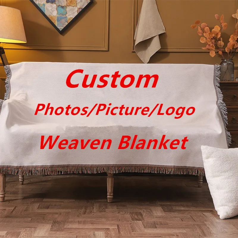 Customized 3D Photos Weaving Thread Blanket Tassel Sofa Knitted Blanket Birthday Gifts Customized Picture Woven Tapestry Blanket