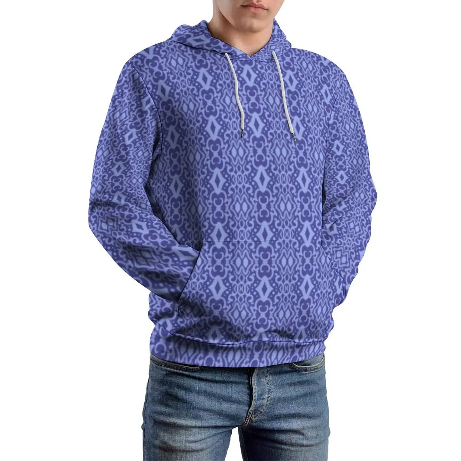 

Blue Bohemian Loose Hoodies Middle Eastern Lines Aesthetic Hoodie Man Long Sleeve Oversized Street Wear Graphic Clothing