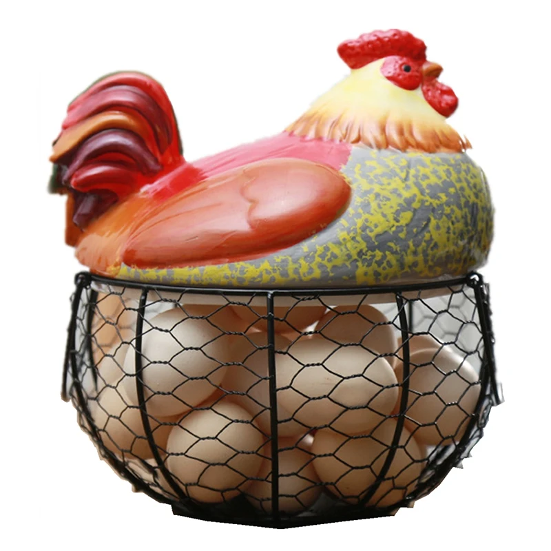 

Ceramic Egg Holder Chicken Wire Egg Basket Fruit Basket Collection Hen Ornaments Decoration Kitchen Storage 19CMX22CM Retail