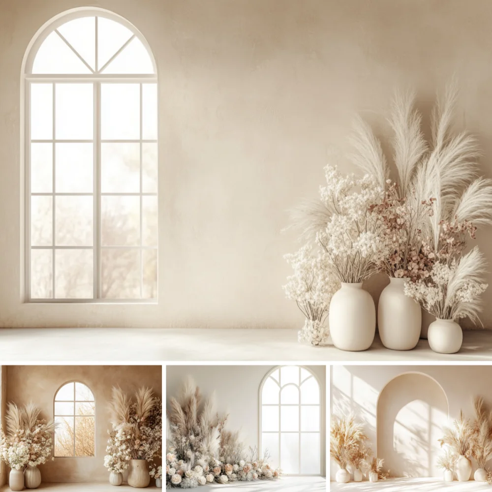 Photography Background Boho Elegant Arched Window Room Floral Adult Birthday Wedding Portrait Decor Backdrop Photo Studio