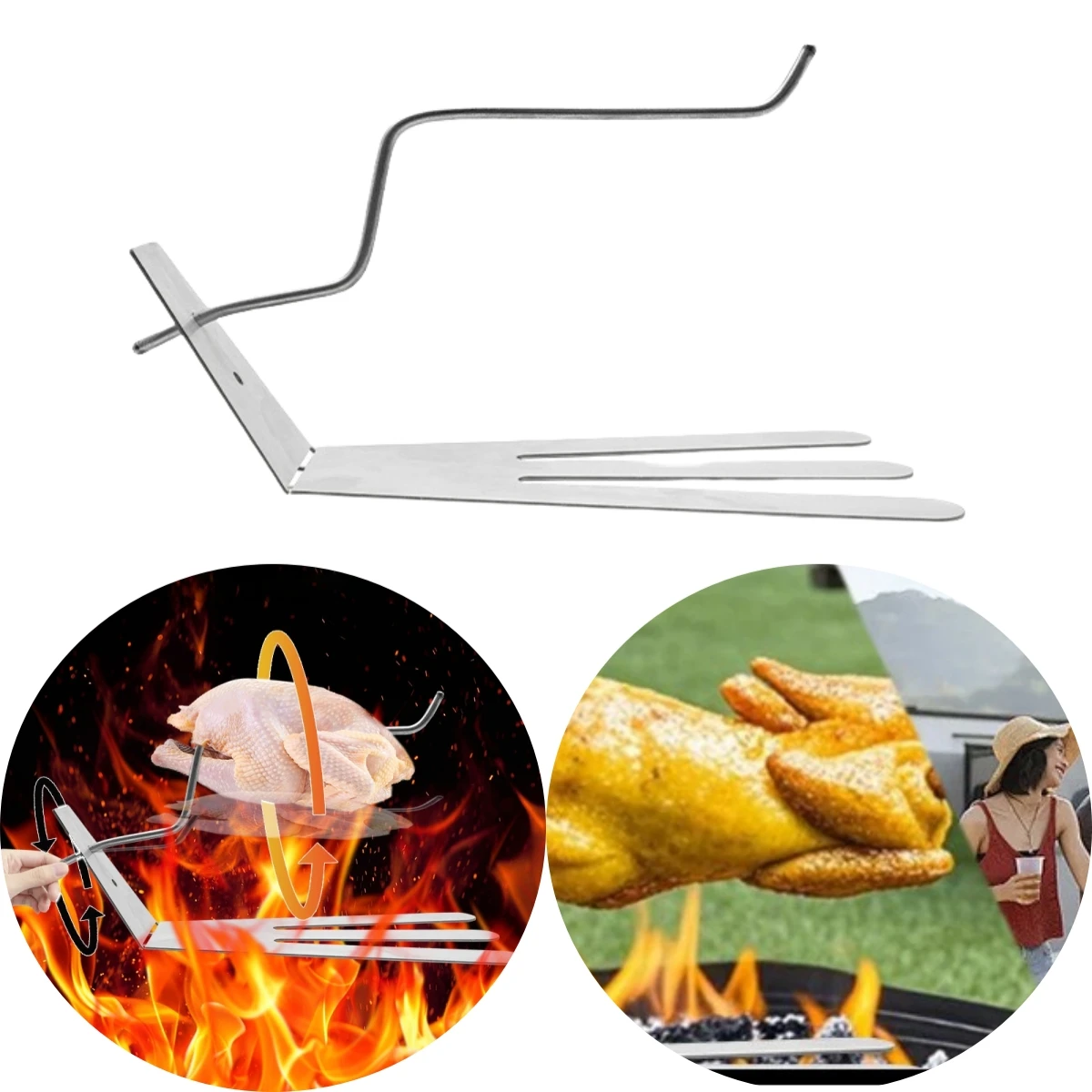 

Rotation Chicken Roaster Rack Non-Stick BBQ Tools Chicken Roaster Holder 25.5x13.5cm Stainless Steel Adjustable Rotating Parts