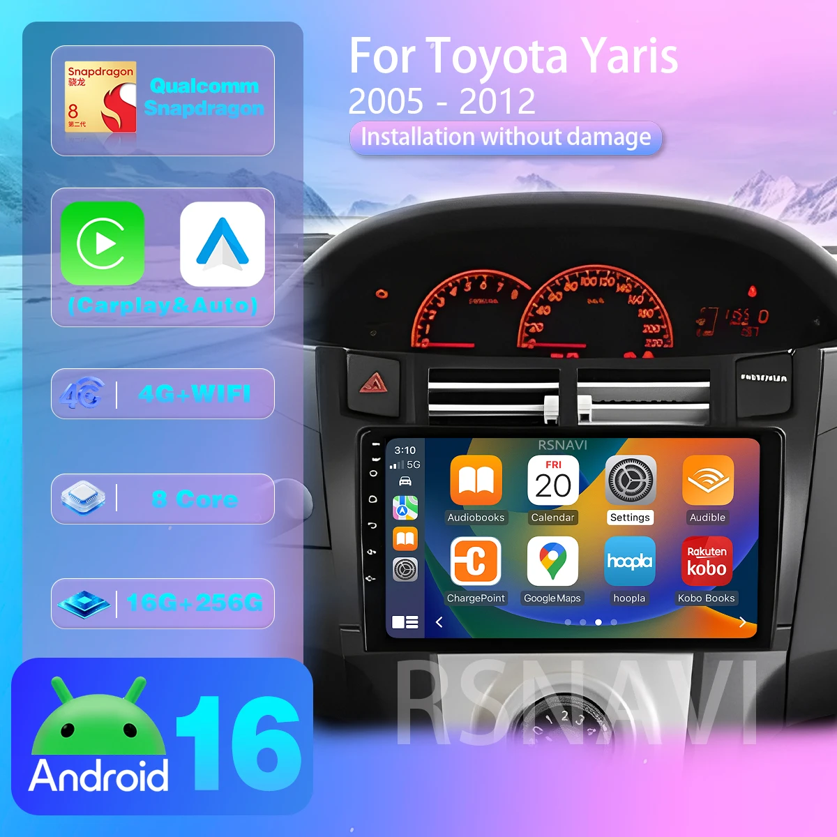 Android 16 Für Toyota Yaris 2005 - 2012 QLED-Bildschirm Autoradio Navigation Multimedia-Player Carplay Auto-Stereoanlage Video GPS WIFI+4G