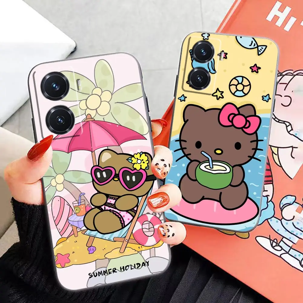 Beach Black Hello Kitty Funda Case For VIVO Y97 Y91 Y85 Y83 Y81 Y79 Y77 Y76 Y75 Y72 Y67 Y66 Y55 Y53 Y51 Y51S Y35 Y20 Case Shell