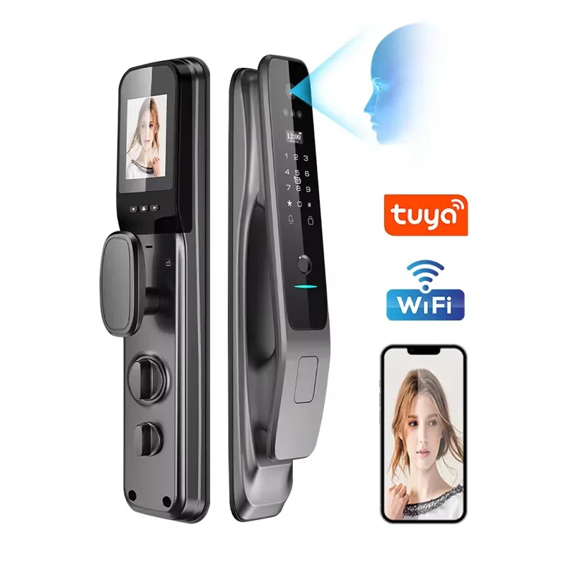 

High End Active Monitoring Active Video Intercom Talking WiFi Tuya Smart Door Lock With Camera And Monitor