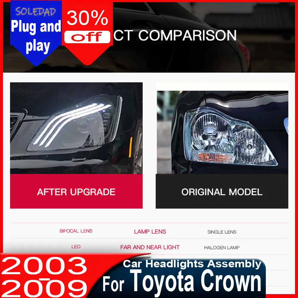 

Фары для Toyota Crown 2003-2009, комплект фар для Crown 12-го поколения, модифицированные светодиодные дневные ходовые огни