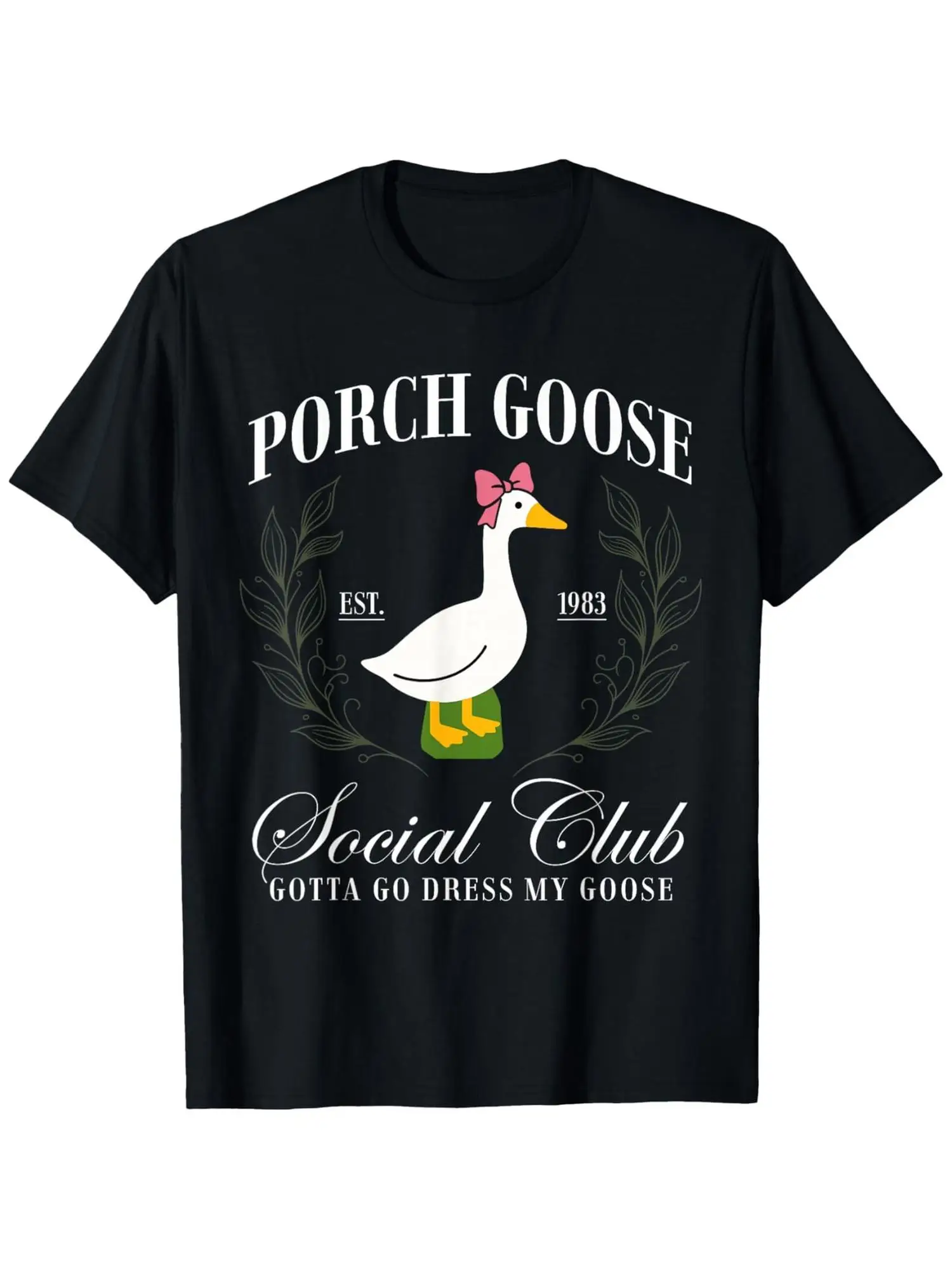 Porch Goose Social Club Funny Gotta Go T-Shirt My Goose Graphic Tee - Unisex Casual Shirt with Pink Lettering  Laurel Wreath Goose Design,  Sizes Suitable for Men  Women, Short Sleeve Round Neck T-Shirt for Themed Events  Casual Attire