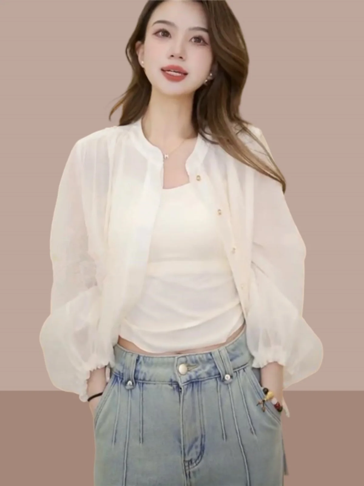 

Новая женская рубашка в корейском стиле для похудения, свободного кроя, летняя, с защитой от солнца, с длинными рукавами, тонкая, модная, с пуговицами, прямого кроя