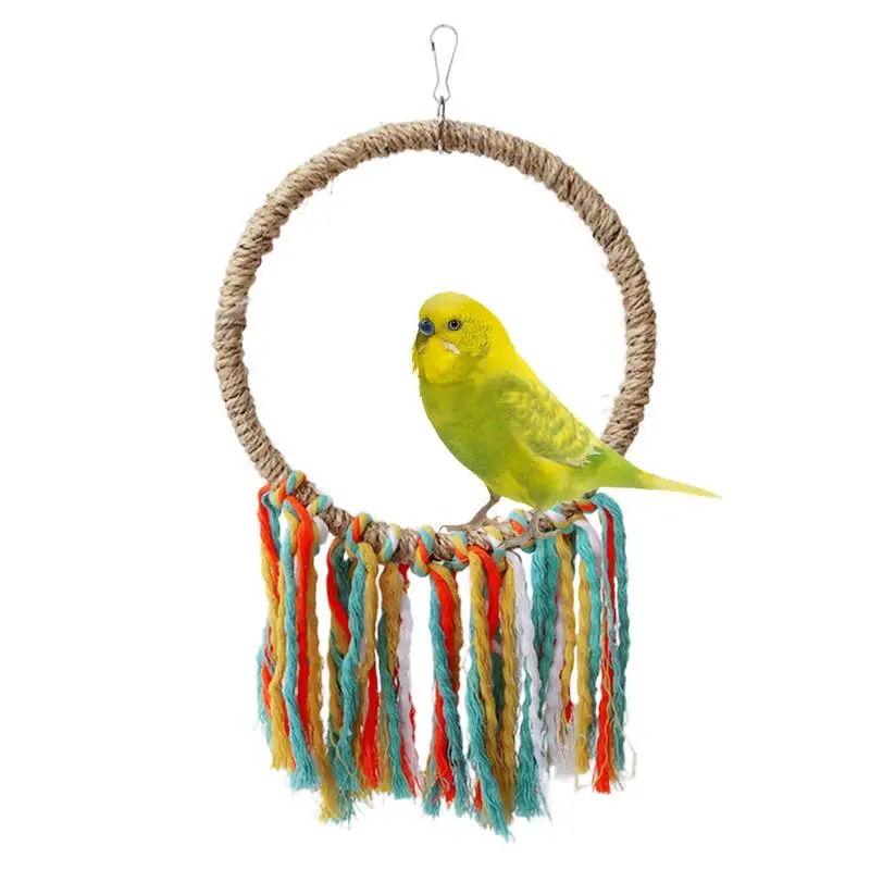 Bird Toys For Parrots Colorful Cotton Rope Circle Shredder Hung Toys Birds Parrot Cage Bite Toys With Hung Ring For Parakeet