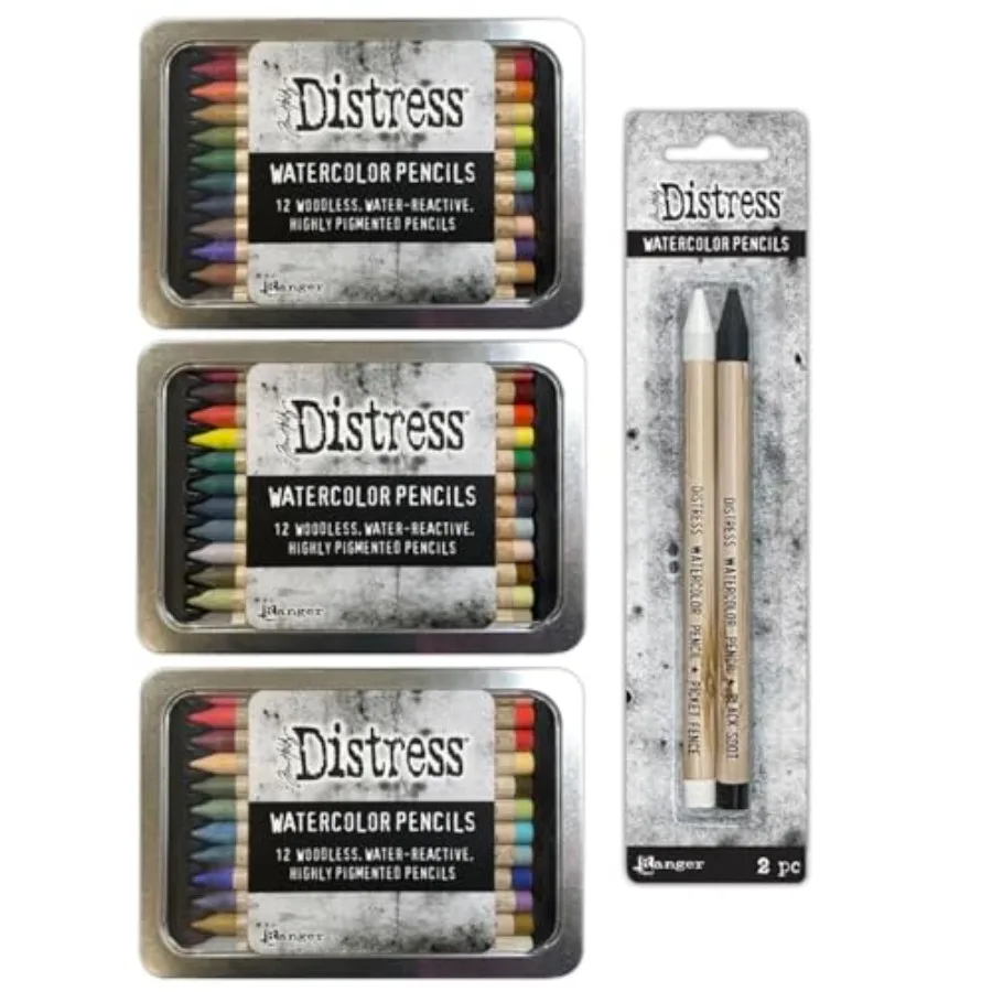 

Ink Bundle - Tim Holtz Distress Watercolor Pencils Set of 4 Pack - Ideal for Watercoloring Shading and Sketching - Premium Art