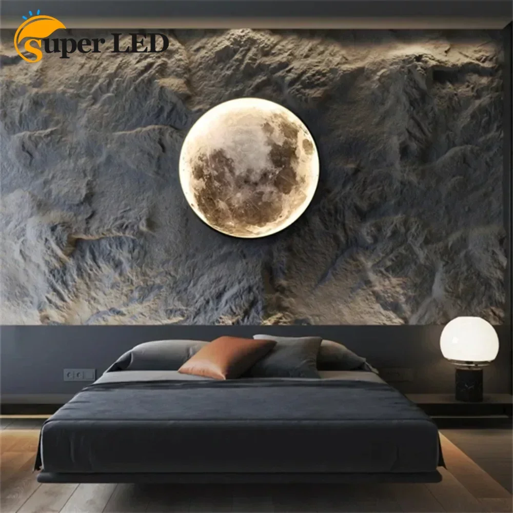 Art Modern Indoor Lighting Design Bedroom Round Led Moon Wall Lamp Decor Home Led Light