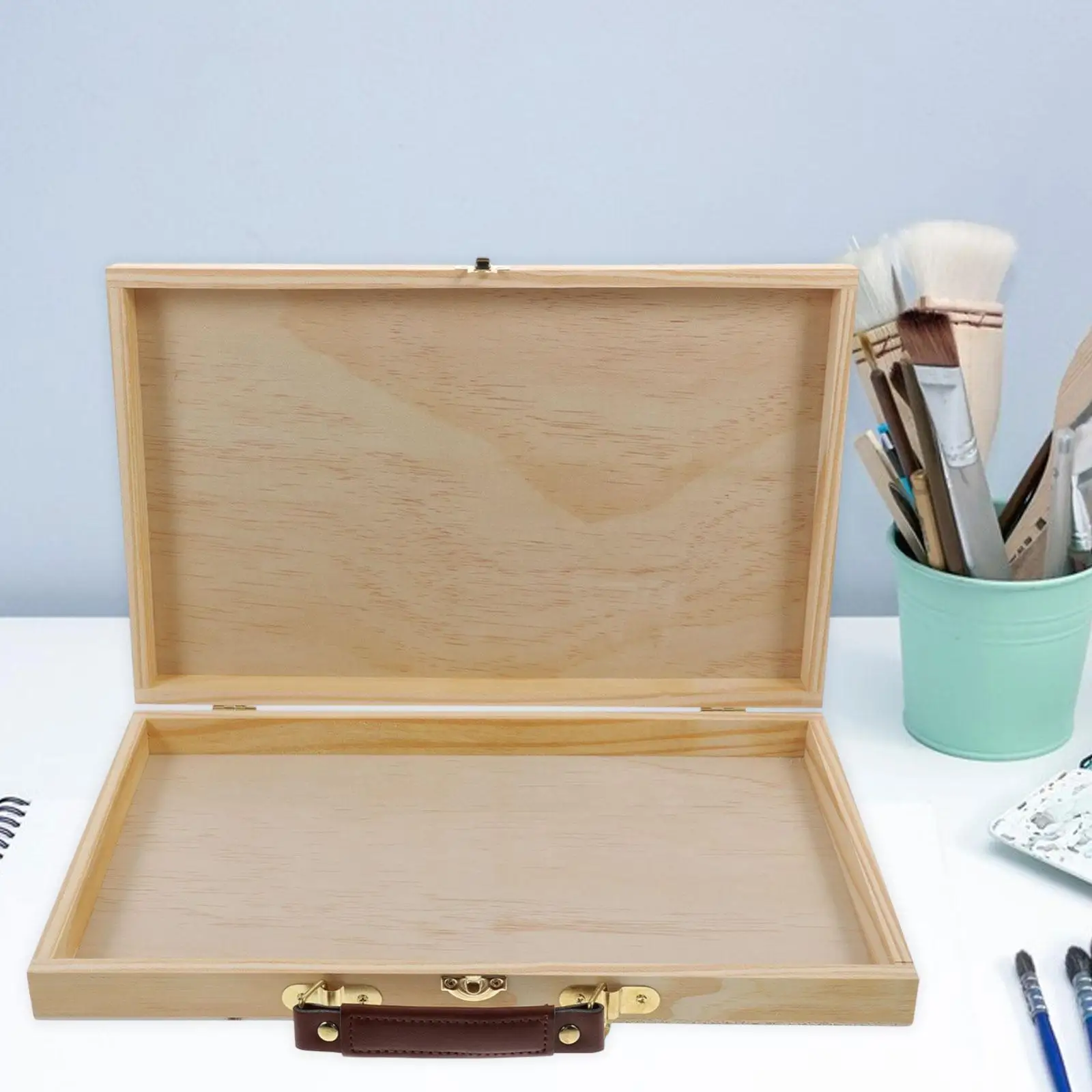 Wood Artist Supplies Box Storage Box Sturdy Trendy Organizer Storage Case for Paint Brushes Paints Watercolor Pens Pastel