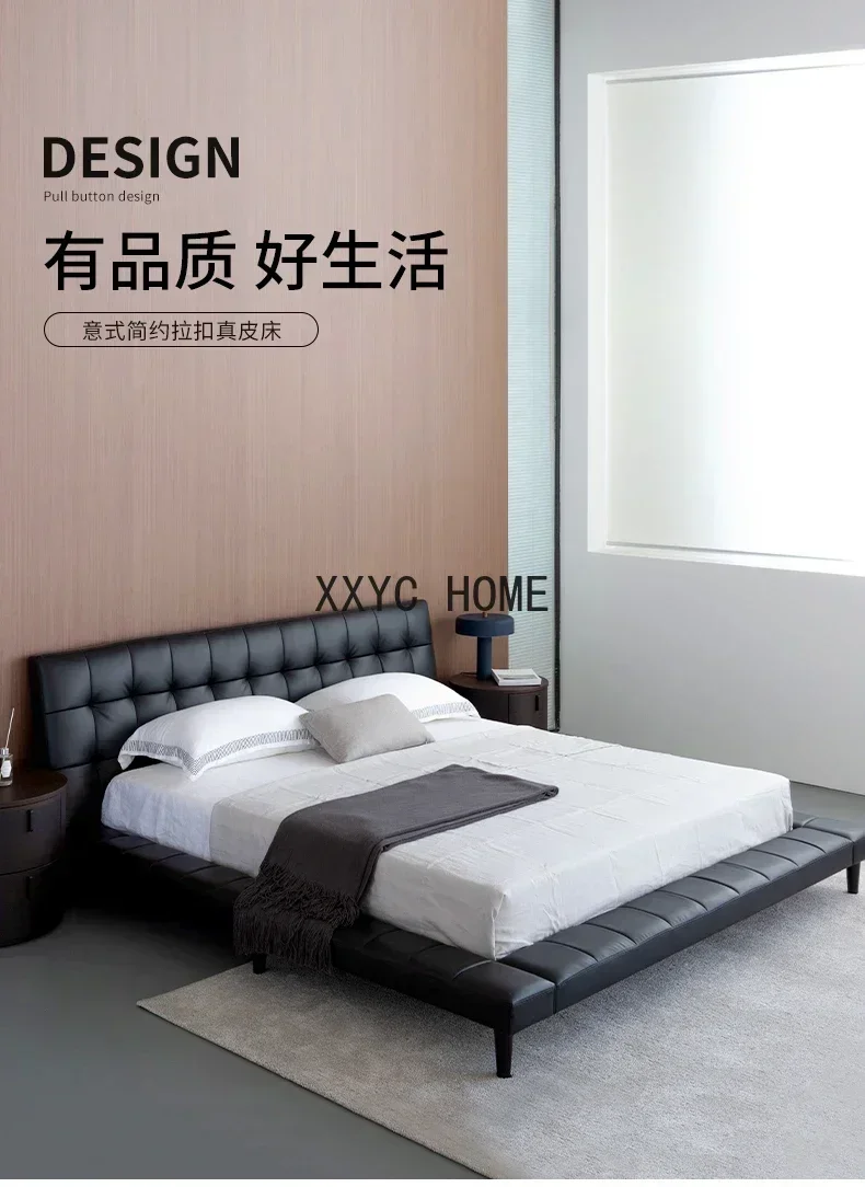 TAO Light Luxury Genuine Leather Double Bed/Modern Italian Minimalist 1.8 M Soft Bed First Layer Cowhide Marriage Bed Big Bed