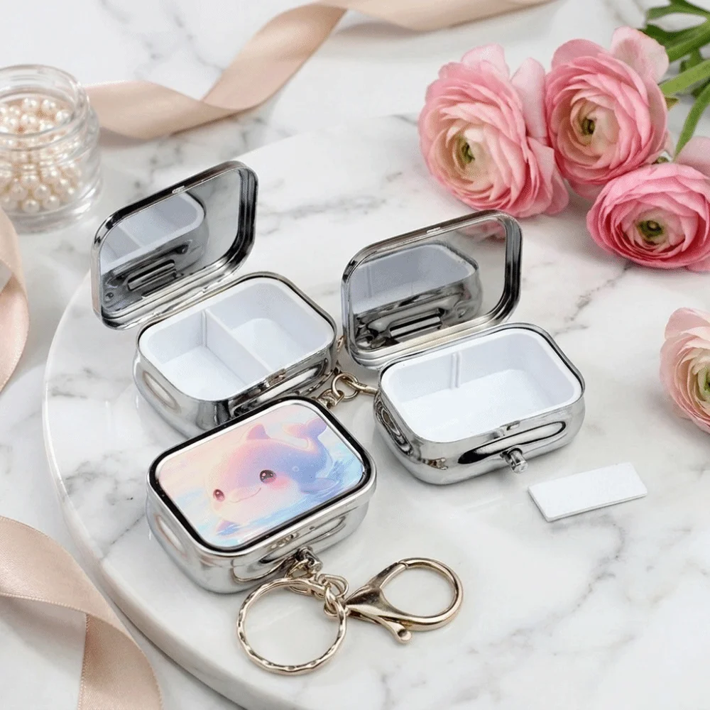 Cartoon Pillbox Keychain Pendant Portable Metal Jewelry Storage Box Rectangular Movable Compartment Keychain Pill Holder - view 2