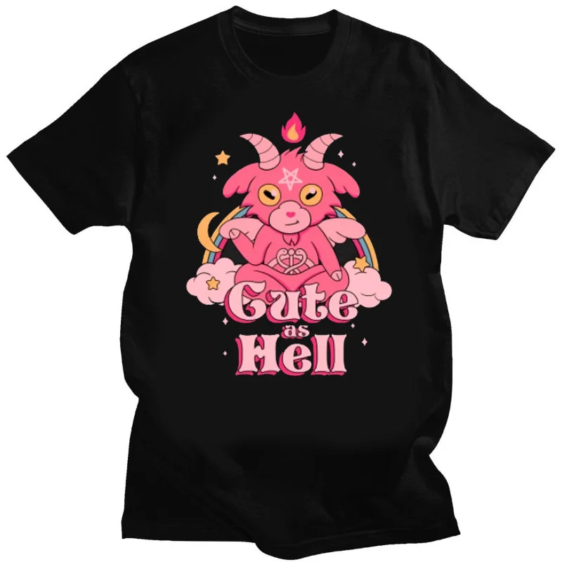 Men Cotton T Shirt Cool Baphomet TShirt Kawaii Satan Demon Ghost Occult Goat Graphic T-Shirt Anime Harajuku Oversize Streetwear