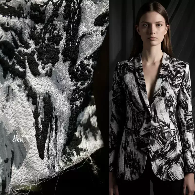 

1yard Texture Black White Wool Coating Fabric,Abstract Double Layer Heavy Material for Avant-Garde designer fabric for patwhork