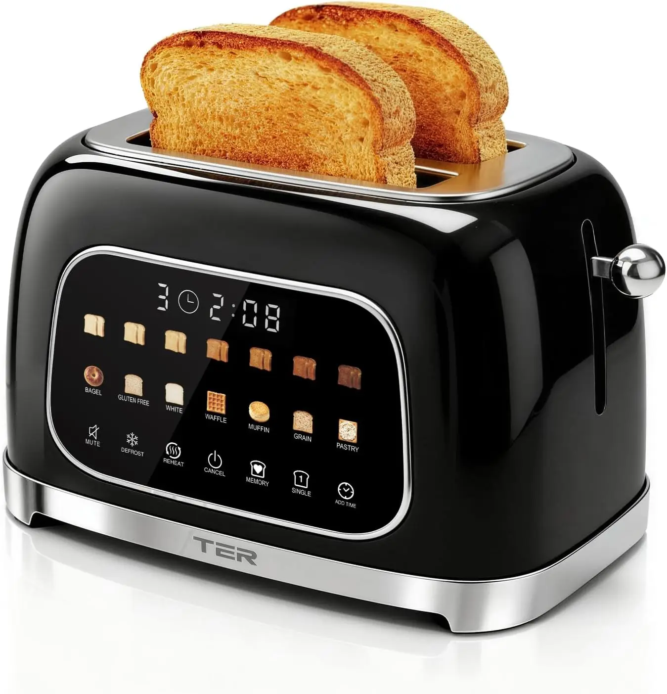 

Тостер с сенсорным экраном на 2 тоста, 7 режимов приготовления и уровней поджаривания, широкие слоты для багелов и толстых хлебов, бесшумный режим работы